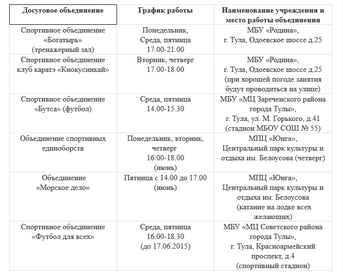 План мероприятий летней досуговой площадки