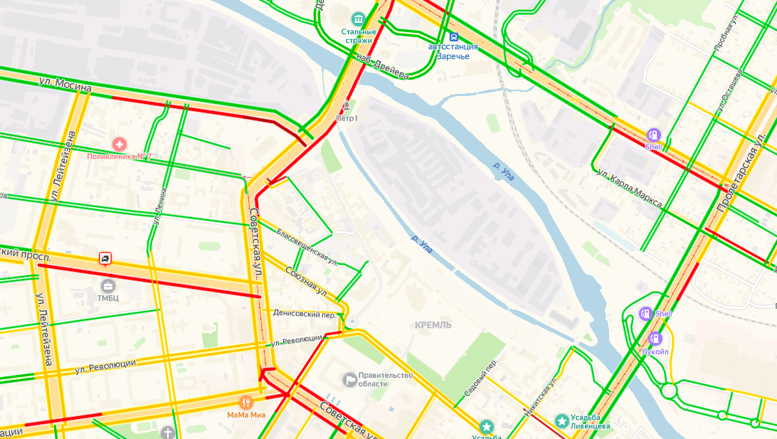Пробки тула на карте в туле сейчас