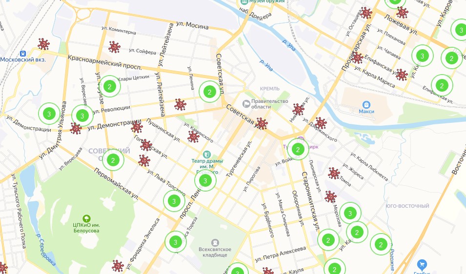 Новомосковск на карте. Активная карта. Карта коронавируса в Тульской области. Карта активности коронавируса. Карта заболевших коронавирусом в Тульской.