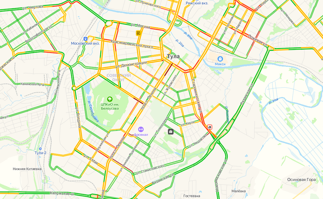 Тула пробки сейчас онлайн карта смотреть в туле