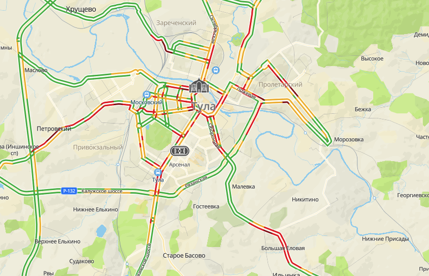 Городской транспорт на карте тула